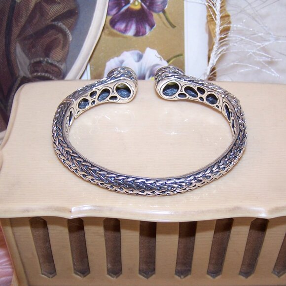 Sterling Silver 14K Gold Peridot CZ Hinged Cuff Bracelet - Size 6.75 - Picture 11 of 11